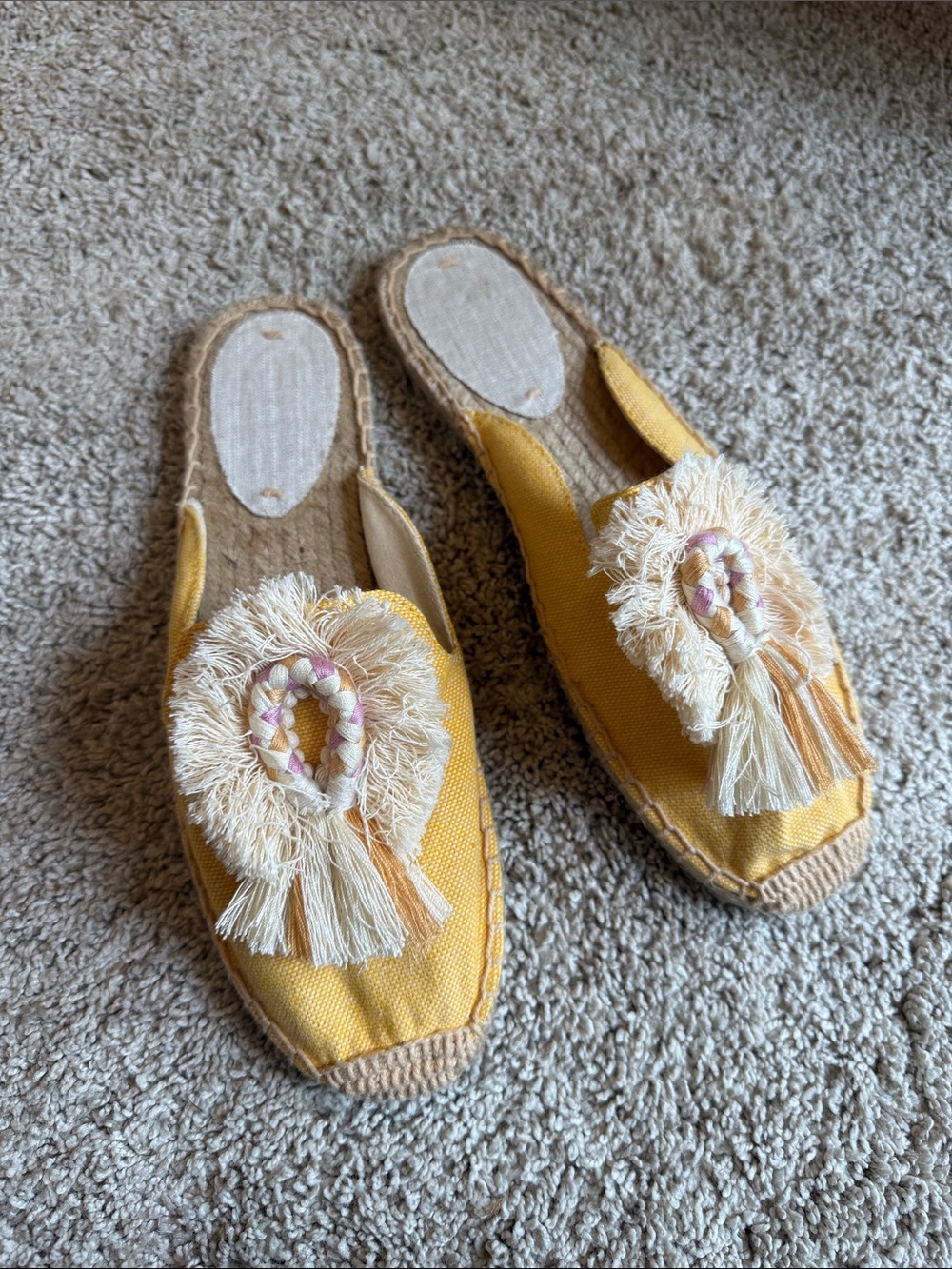 Yellow Tassel Espadrille Slip-On Mules for Women